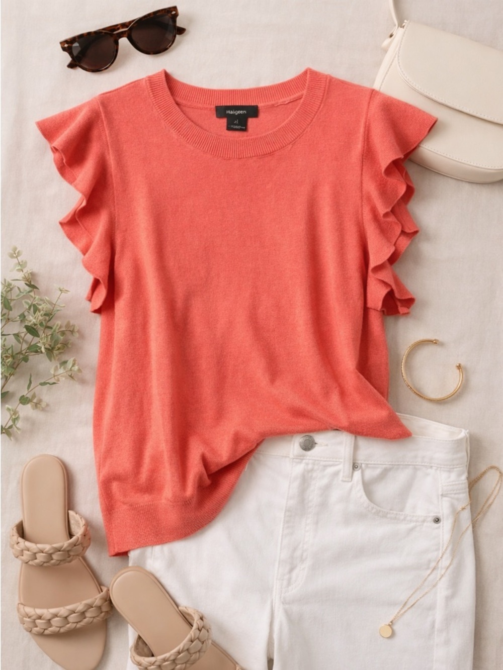 Halogen | Coral Ruffle Sleeve Knit Top | XL | Lightweight Feminine - Picture 2 of 6
